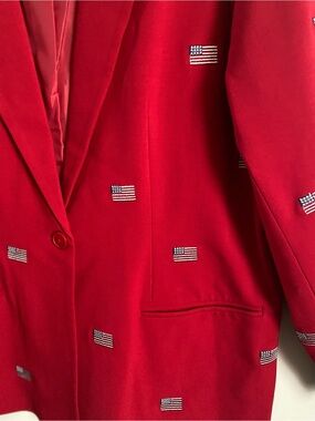 Quacker Factory Blazer 1X Vintage Flag Patriotic Americana Statement Quirky 90's